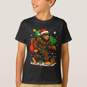 Santa Bigfoot Weihnachtsbaum Xmas Lichter Lustiger T-Shirt