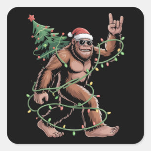 Santa Bigfoot Weihnachtsbaum Xmas Lichter Sasquatc Quadratischer Aufkleber