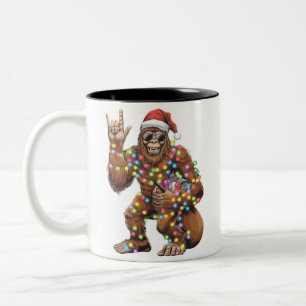 Santa Bigfoot Weihnachtsbeleuchtung Rock Lustig  Zweifarbige Tasse