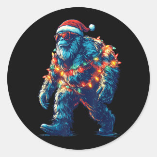Santa Bigfoot Weihnachtsbeleuchtung Xmas Sasquatch Runder Aufkleber