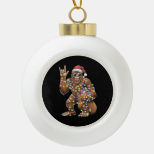 Santa Bigfoot Weihnachtslichter Rock Lustig  Keramik Kugel-Ornament