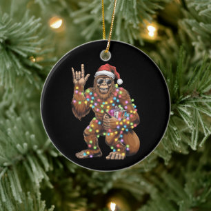 Santa Bigfoot Weihnachtslichter Rock Lustig  Keramik Ornament