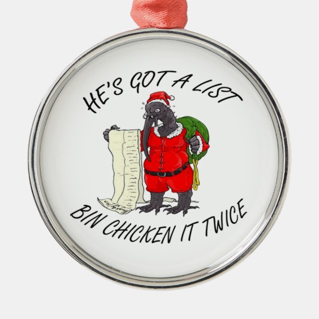 Santa Bin Chicken Ornament Aus Metall (Vorne)