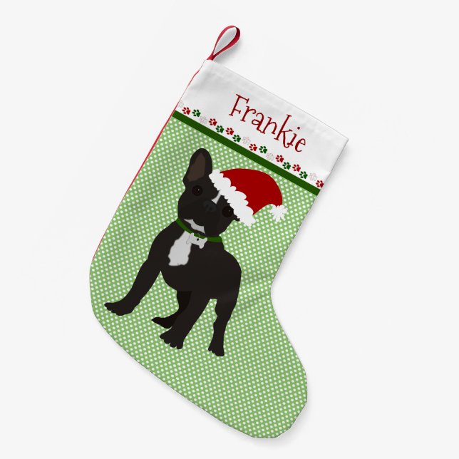 Santa Black Bulldog Personalisiert Kleiner Weihnachtsstrumpf (Vorderansicht (hängend))
