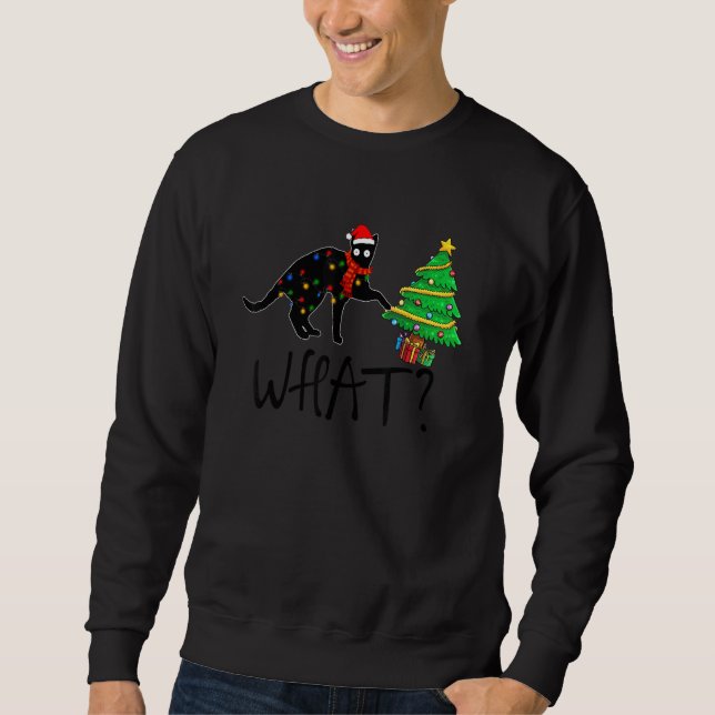 Santa Black Cat and Christmas Light  What Sweatshirt (Vorderseite)