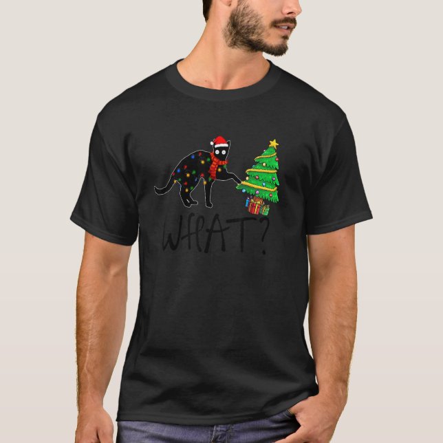 Santa Black Cat and Christmas Light  What T-Shirt (Vorderseite)
