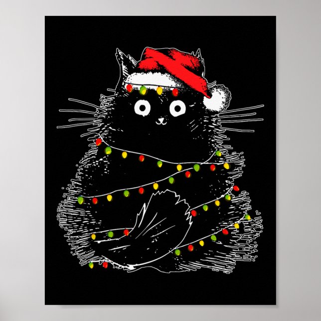 Santa Black Cat hallte in Weihnachtsbaumlicht auf Poster (Vorne)