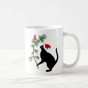 Santa Black Cat mit Red Bird Tasse