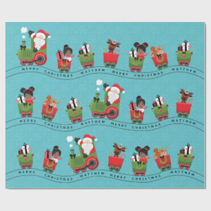 Santa & Black Girl auf Zug Geschenkpapier