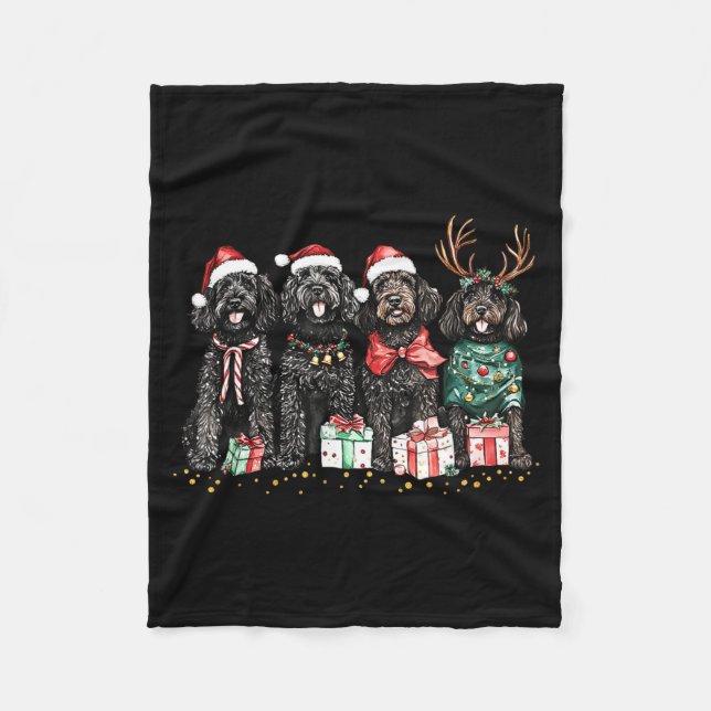 Santa Black Goldendoodle Christmas Winter Goldendo Fleecedecke (Vorderseite)