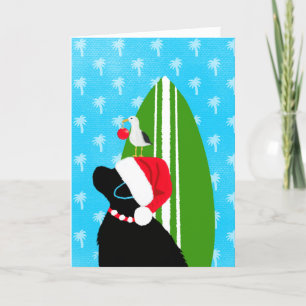 Santa Black Lab Surfbrett Hund Weihnachtskarte Dankeskarte