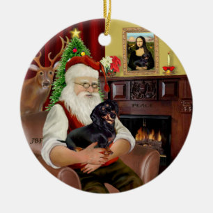Santa-Black-Tan-Dackel (glatt) Keramikornament
