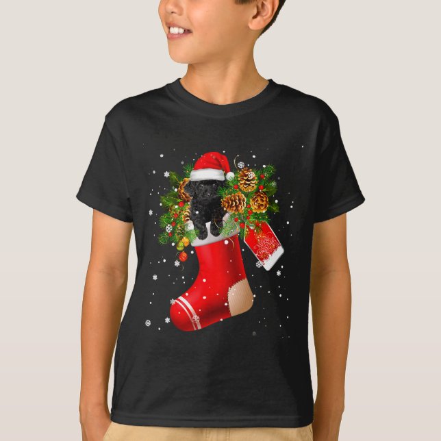Santa Black Toy Odle In Christmas Sock Pajama  T-Shirt (Vorderseite)