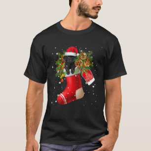 Santa Black Toy Poodle in Christmas Sock Pajama T-Shirt