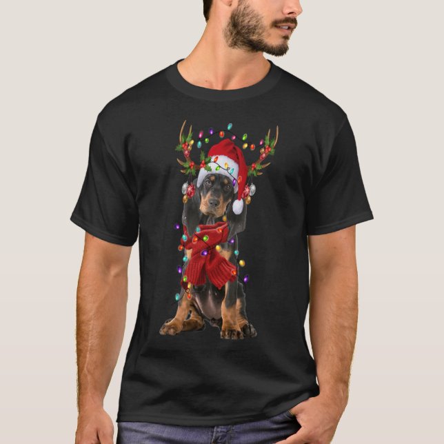 Santa Black und Tan Coonhound Dog Reindeer Christm T-Shirt (Vorderseite)