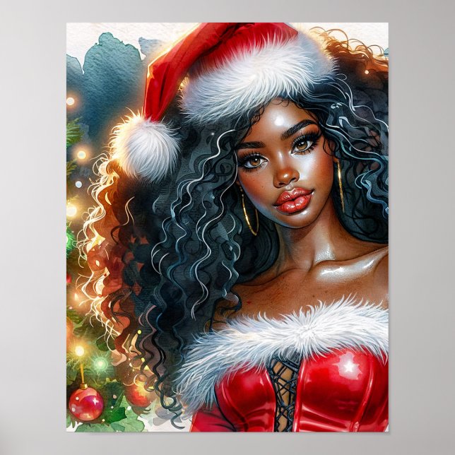 Santa Black Woman With Christmas Tree Poster (Vorne)