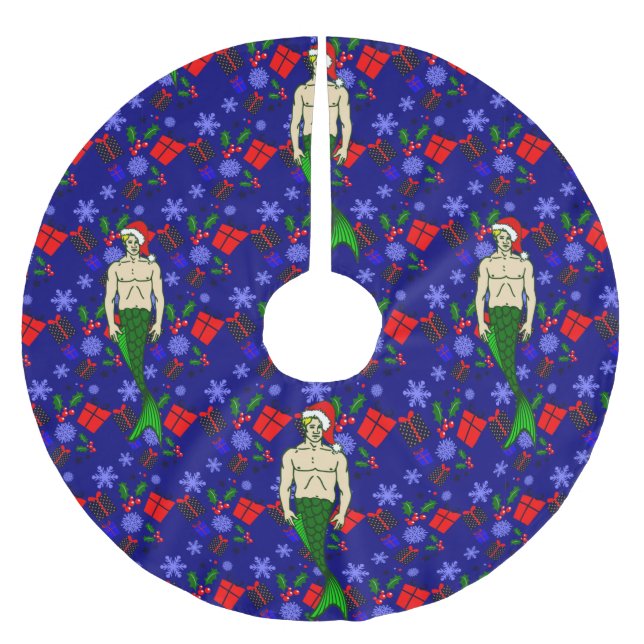 santa blonde merman hässliche Weihnachtsgeschenke Polyester Weihnachtsbaumdecke (Vorderseite)