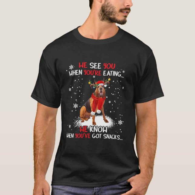 Santa Bloodhound Reindeer Light Christmas Pajama  T-Shirt (Vorderseite)