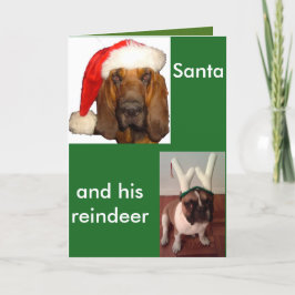 Santa Bloodhound und Rentier French Bulldog Feiertagskarte