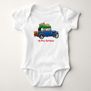 Santa Blue Car 1. Weihnachten Baby Strampler