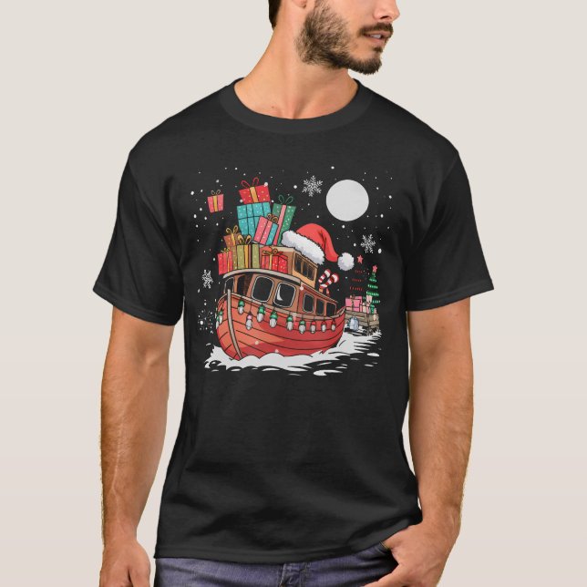 Santa Boat Lights Christmas Driving Xmas Boys Kids T-Shirt (Vorderseite)