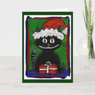 Santa BoBo - Black Cat Weihnachtsgrüßkarte (2) Feiertagskarte