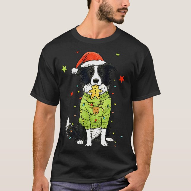 Santa Border Collie Christmas Border Collie Dog Mo T-Shirt (Vorderseite)