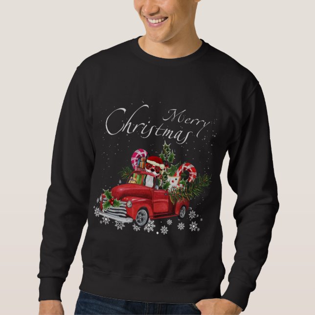 Santa Boston Terrier Riding Red Truck Merry Christ Sweatshirt (Vorderseite)