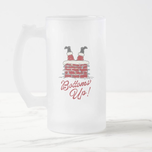 Santa “Bottoms Up” Funny Holiday Party Gift Mattglas Bierglas (Links)