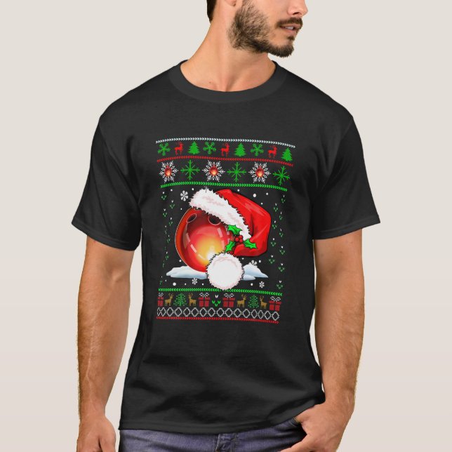 Santa Bowling Ball Weihnachtskostspielfamilie T-Shirt (Vorderseite)