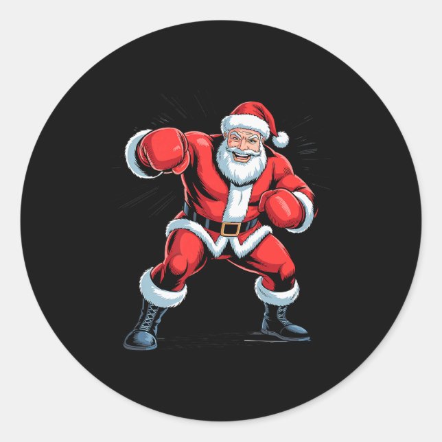 Santa Boxing Lover Funny Holiday Christmas Xmas Pa Runder Aufkleber (Vorderseite)