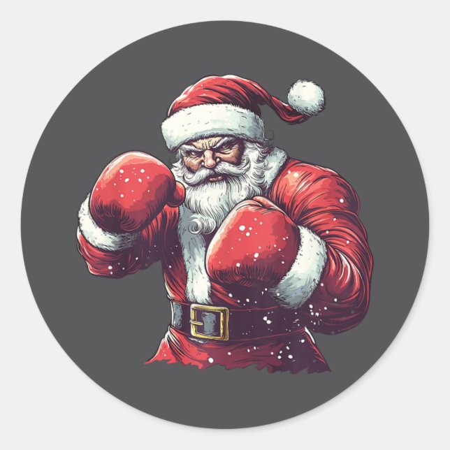 Santa Boxing Lover Mixed Martial Arts Muay Thai Bo Runder Aufkleber (Vorderseite)
