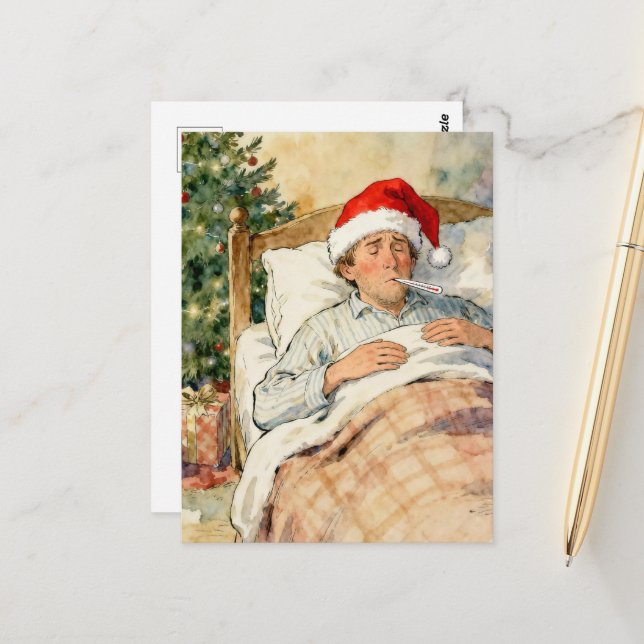 Santa brachte die Grippe Postkarte (Vorderseite/Rückseite Beispiel)