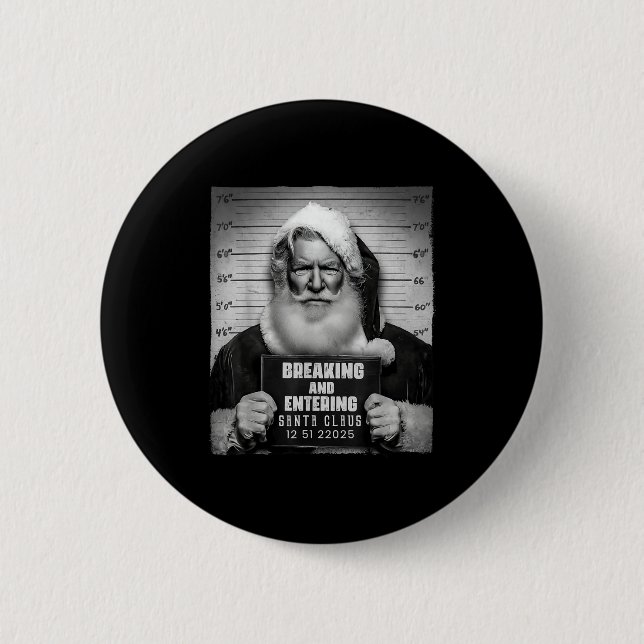 Santa Breaking Entering Mugshot Funny Christmas Ho Button (Vorderseite)