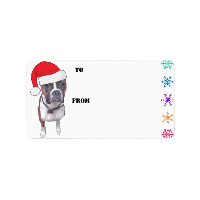 Santa Brindle Boxer Gift Tags Adressaufkleber (Vorne)