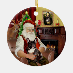 Santa Brindle French Bulldog Keramik Ornament