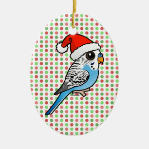 Santa Budgie Blue Keramikornament