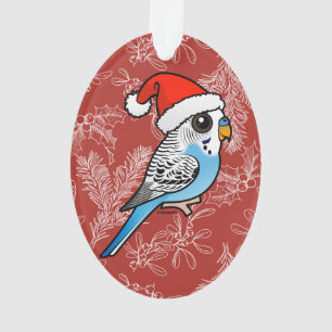 Santa Budgie Blue Ornament