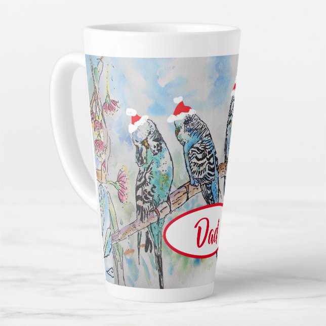 Santa Budgie Christmas Budgies Budgerigar Bird Dad Milchtasse (Linke Ecke)