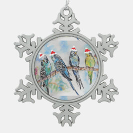 Santa Budgie Parrot Aquarellfarben Schneeflocken Zinn-Ornament