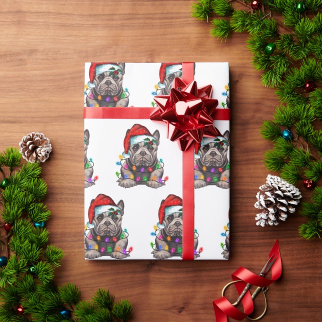 Santa Bulldog mit weihnachtlicher Lights-Wrapping  Geschenkpapier (Feiertagsgeschenk)