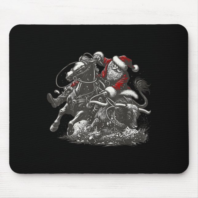 Santa Bulldogging Christmas Cowboy Santa Rodeo Xma Mousepad (Vorne)