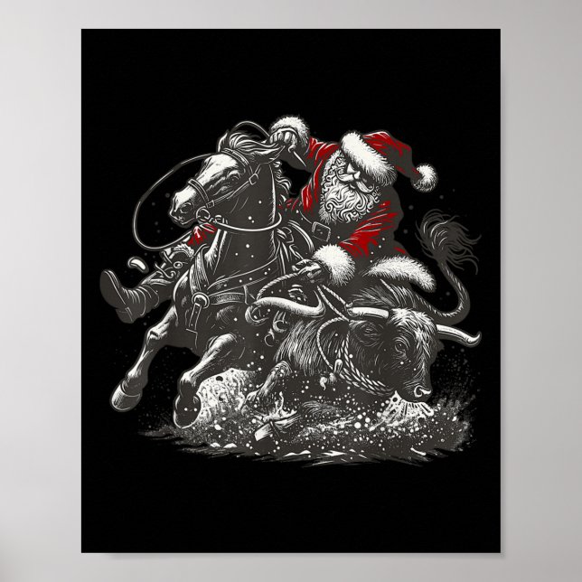Santa Bulldogging Weihnachts Cowboy Santa Rodeo Xm Poster (Vorne)