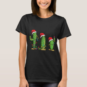 Santa Cactus Christmas Lights Funny Family T-Shirt