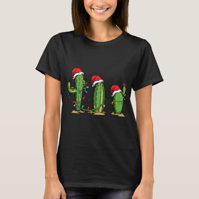 Santa Cactus Christmas Lights Funny Family T-Shirt (Vorderseite)