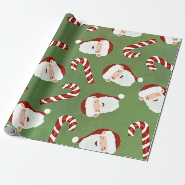 Santa & Candy Cane Muster Weihnachtsfest Geschenkpapier (Ungerollt)