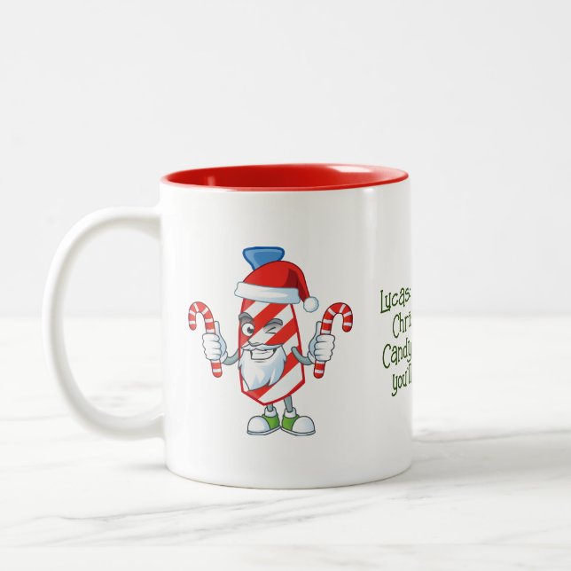 Santa Candy Cane Personalisiert Zweifarbige Tasse (Links)