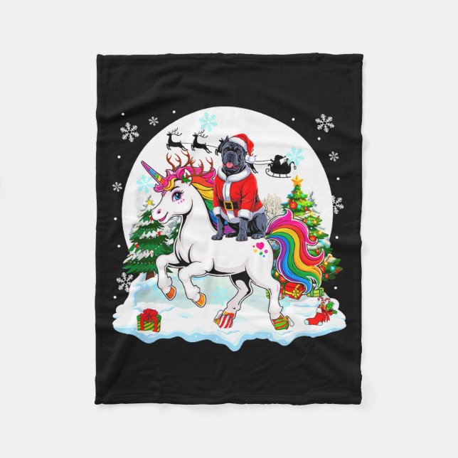 Santa Cane Corso Riding Unicorn Reindeer Christmas Fleecedecke (Vorderseite)