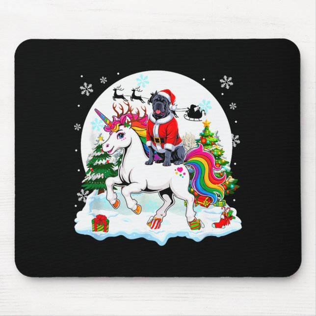 Santa Cane Corso Riding Unicorn Reindeer Christmas Mousepad (Vorne)