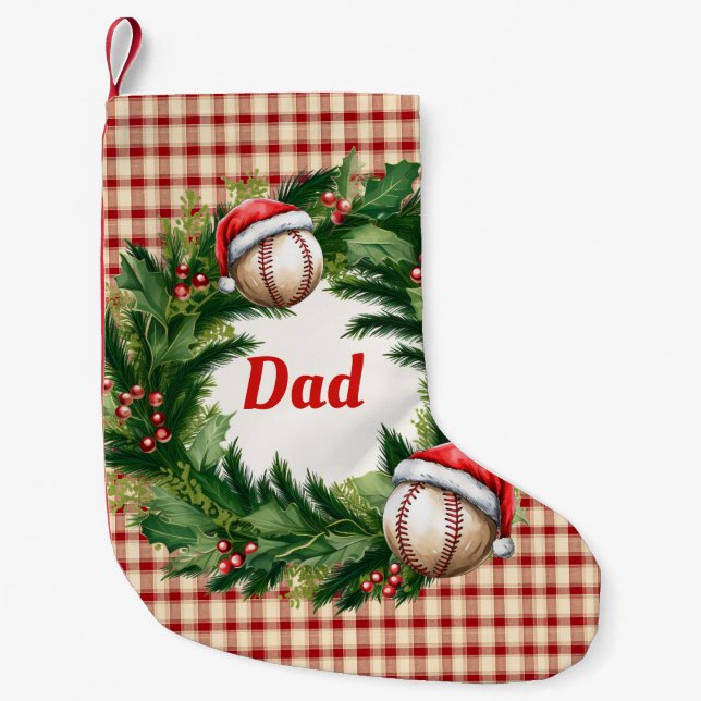 Santa Cap Baseball Dad Personalized Kleiner Weihnachtsstrumpf (Vorderseite)